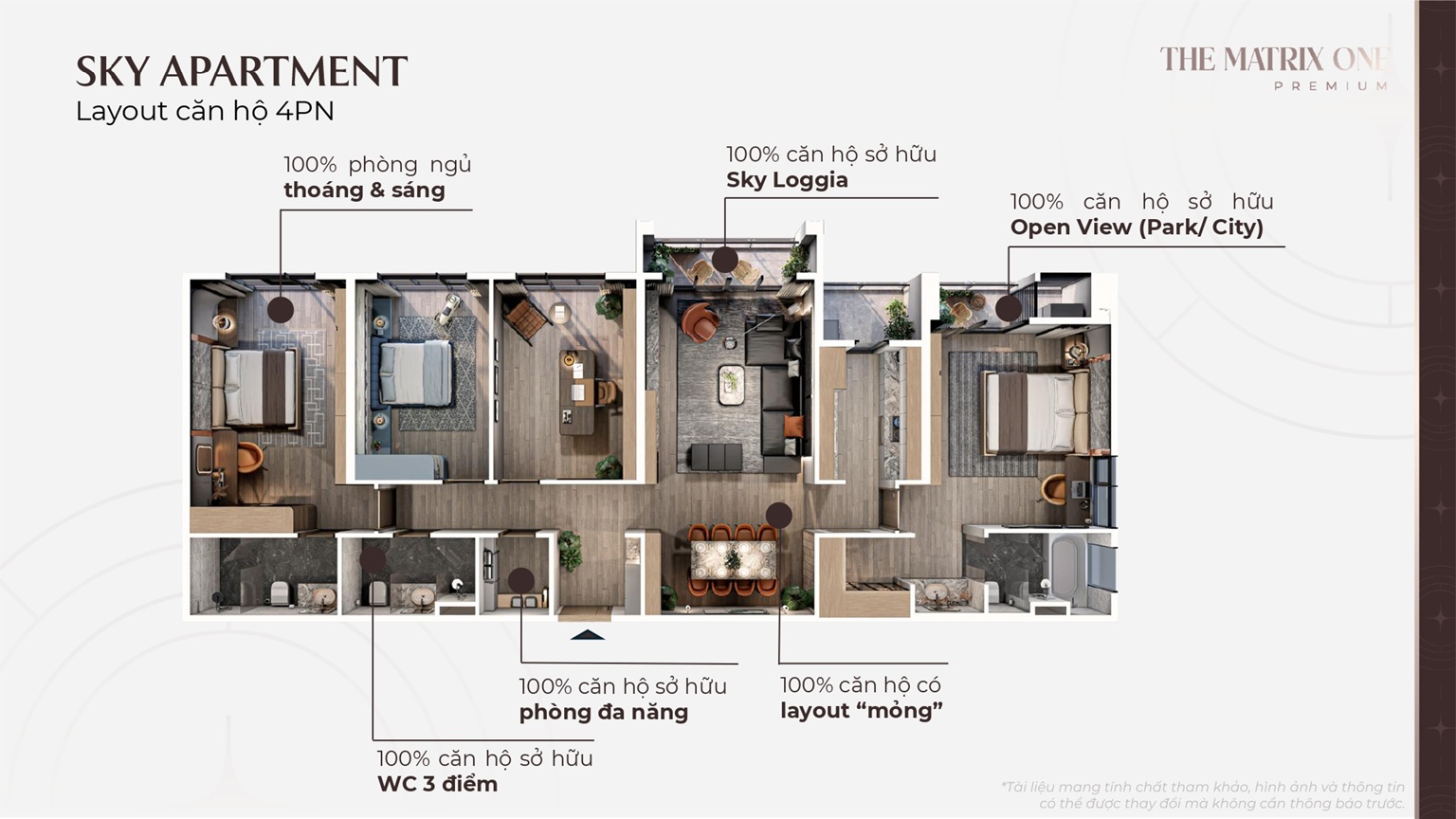 Layout căn hộ 4 phòng ngủ dự án The Matrix One Premium