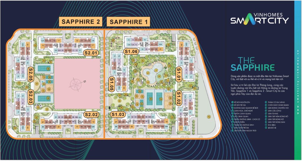 Mặt bằng Sapphire 1 và Sapphire 2 Vinhomes Smart City