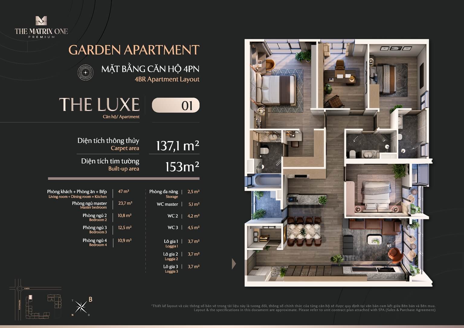 Mặt bằng căn LUXE 01 The Matrix One Premium