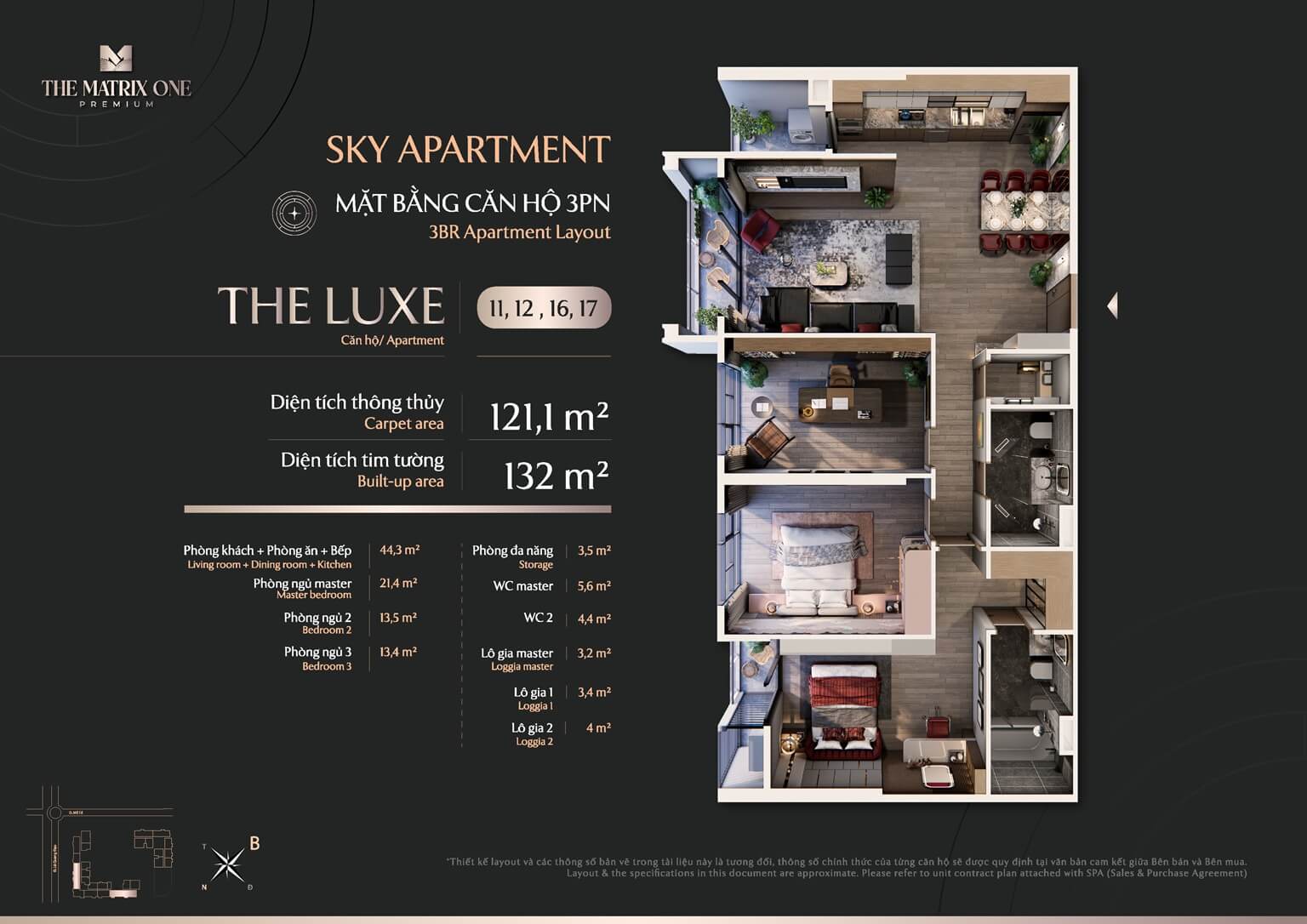 Mặt bằng căn LUXE 11 12 16 17 The Matrix One Premium