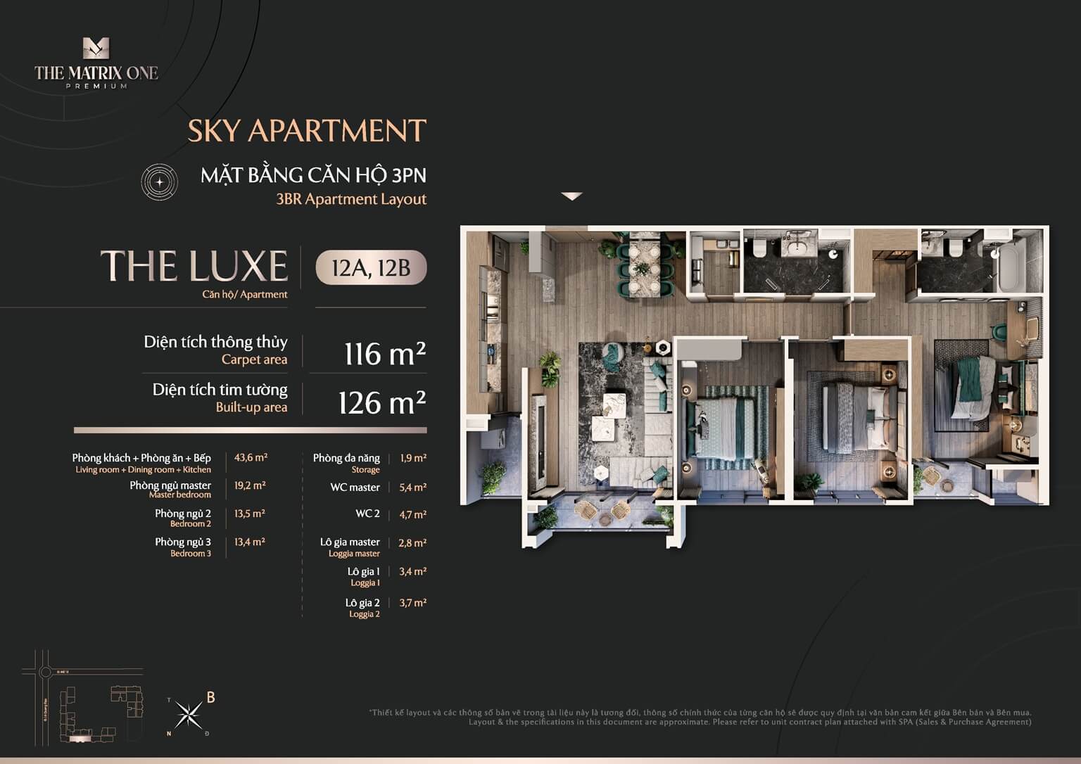 Mặt bằng căn LUXE 12A 12B The Matrix One Premium