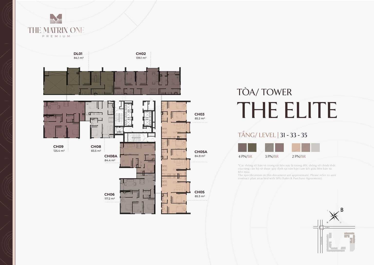 Mặt bằng tầng 31,33,35 tòa The Elite dự án The Matrix One Premium Mễ Trì