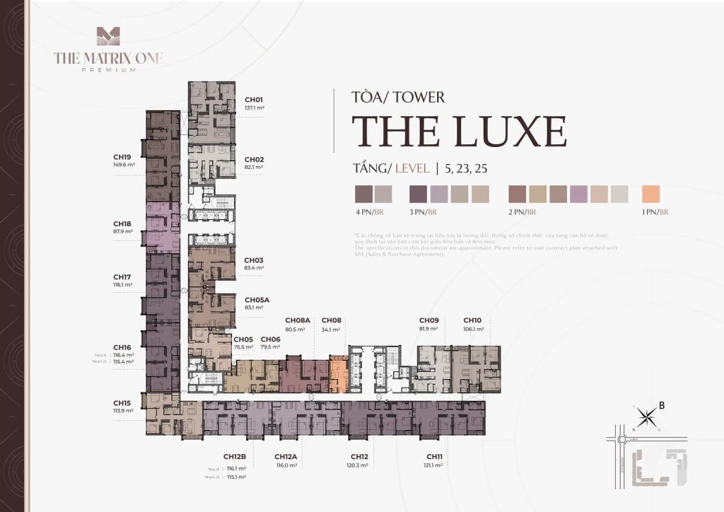 Mặt bằng tầng 5,23,25 tòa The Luxe dự án The Matrix One Premium Mễ Trì