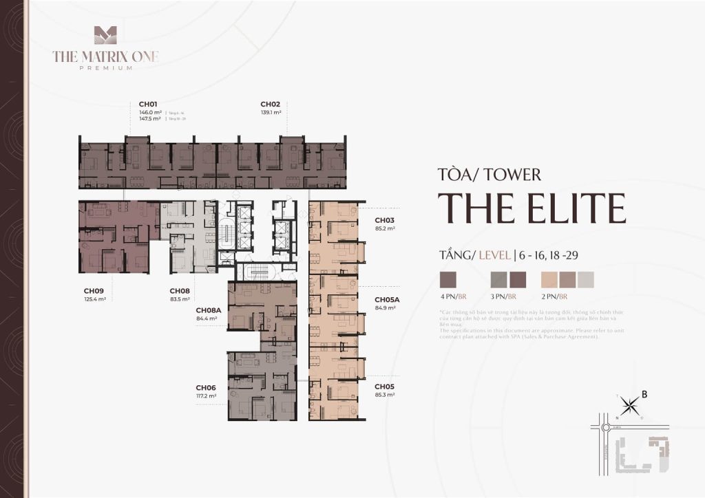 Mặt bằng tầng 6-16 và 18-29 tòa The Elite dự án The Matrix One Premium Mễ Trì