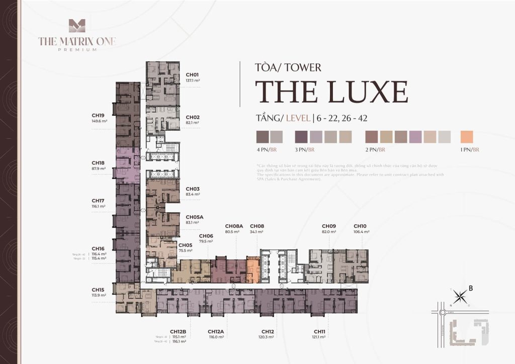Mặt bằng tầng 6-22 và 26-42 tòa The Luxe dự án The Matrix One Premium Mễ Trì