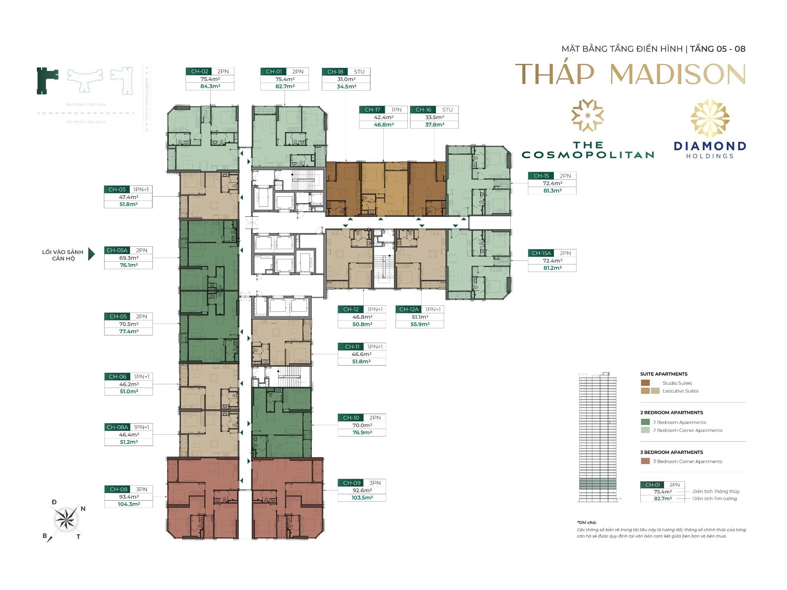 mặt bằng tầng điển hình tòa tháp madison dự án The Cosmopolitan