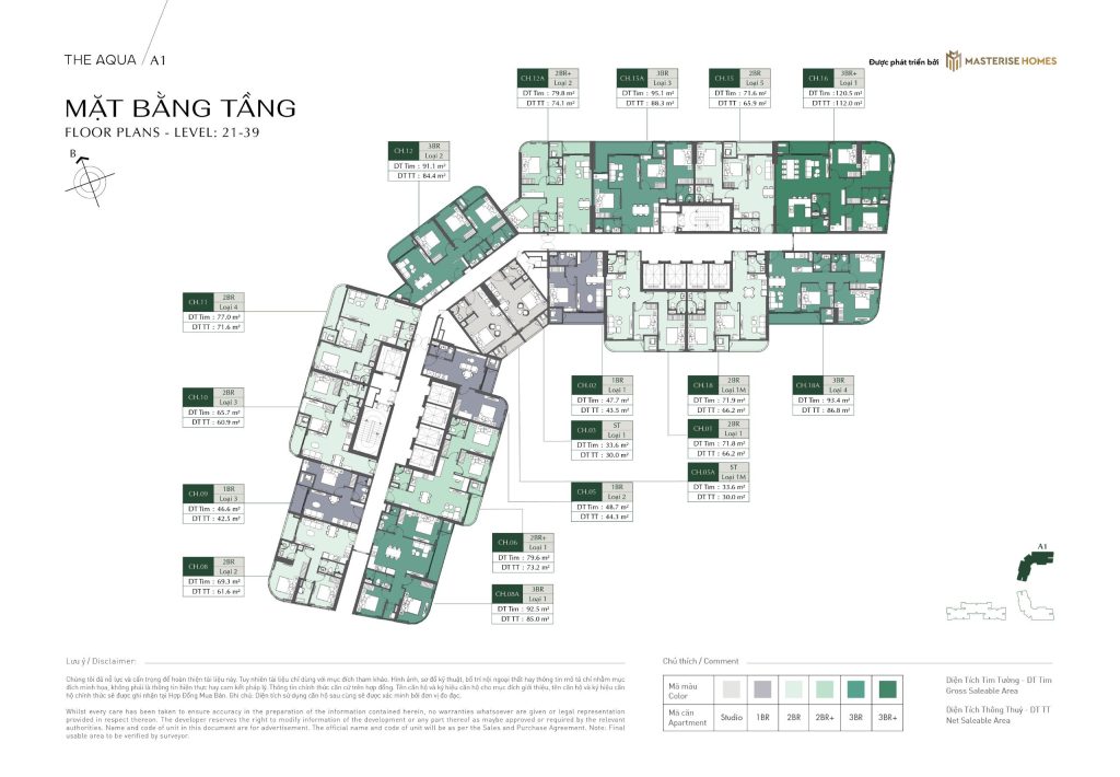 Mặt bằng tầng điển hình tòa A1(AQUA) Lumiere Evergreen