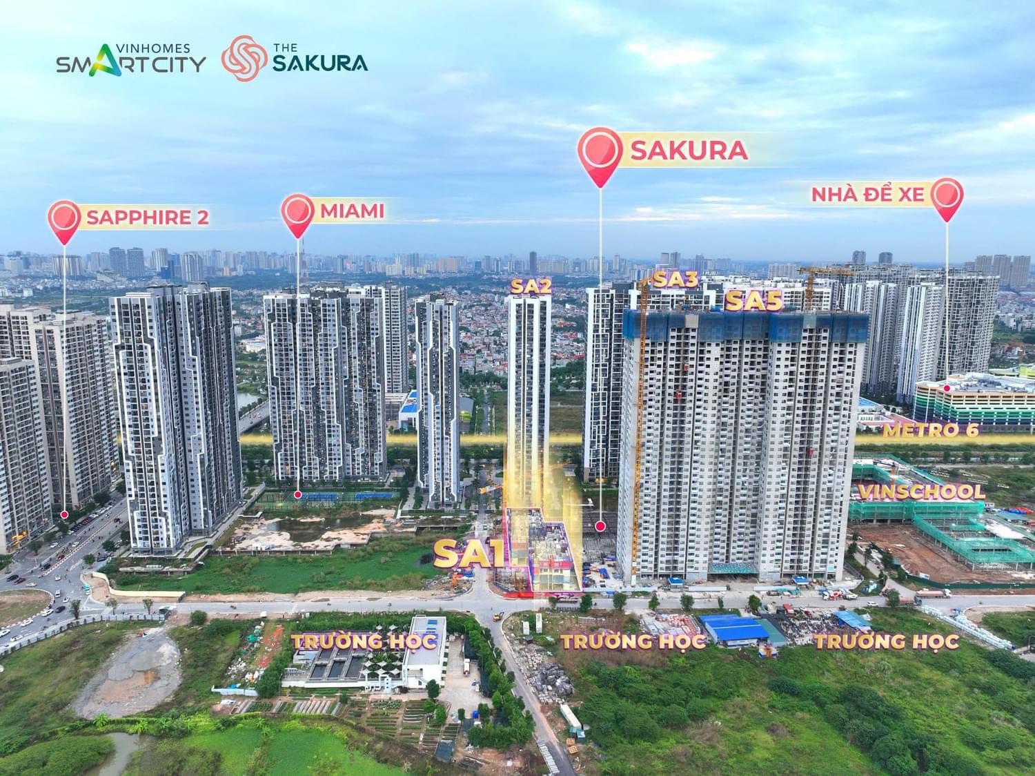 Tòa SA1 - Phân khu The Sakura Vinhomes Smart City Vị trí thực tế tòa SA1 Vinhomes Smart City