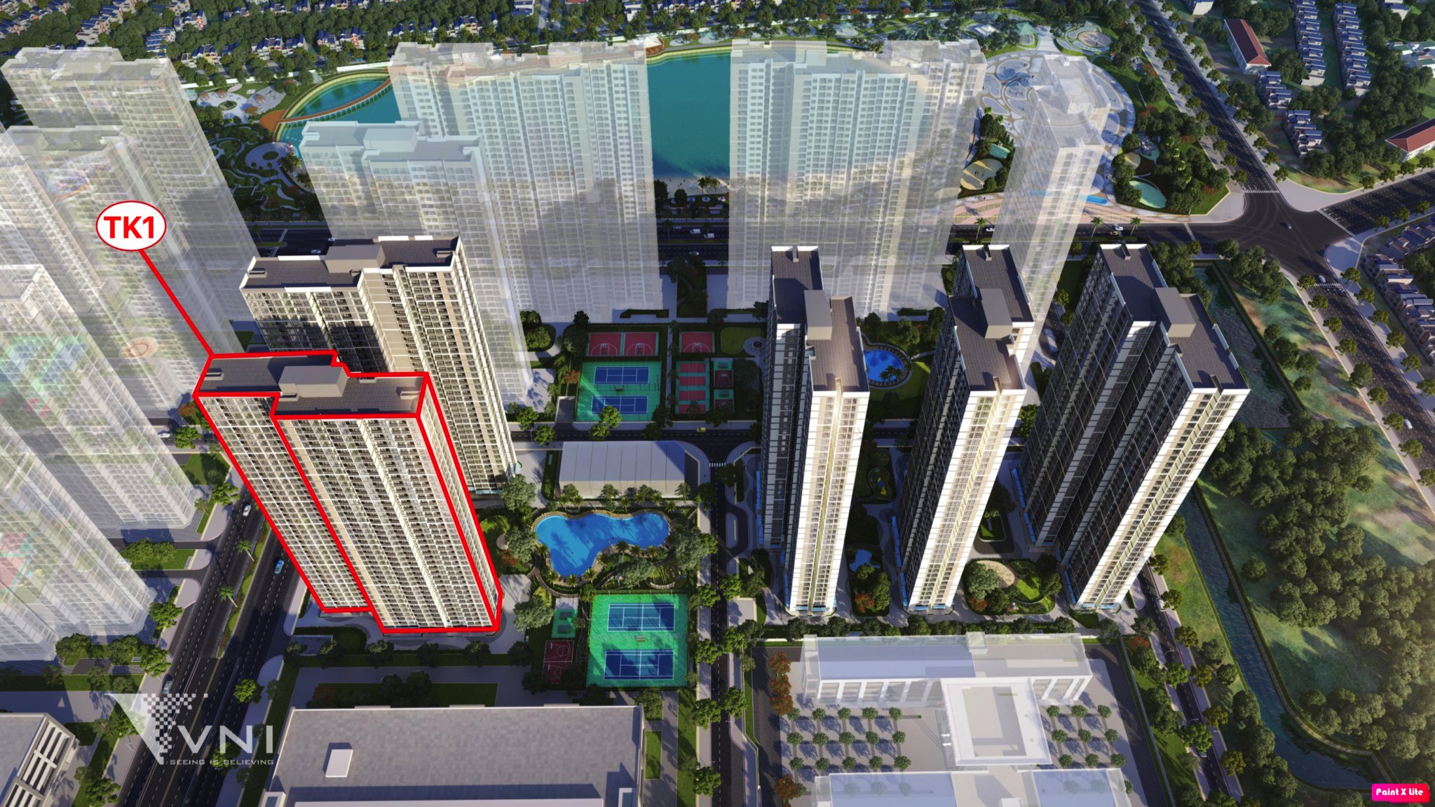 Vị trí tòa TK1 thuộc phân khu The Tonkin Smart City
