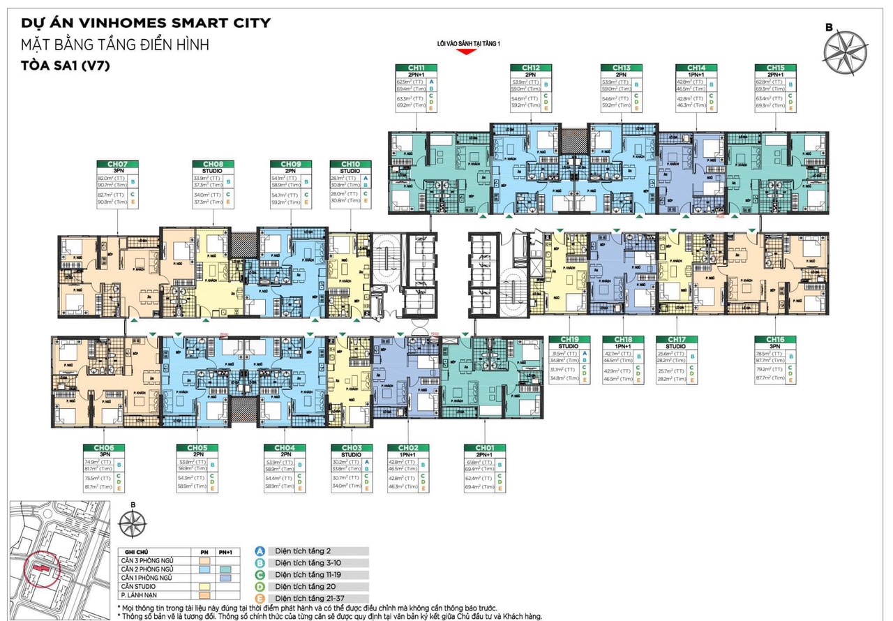 mặt bằng tòa SA1 phân khu Sakura Smart City